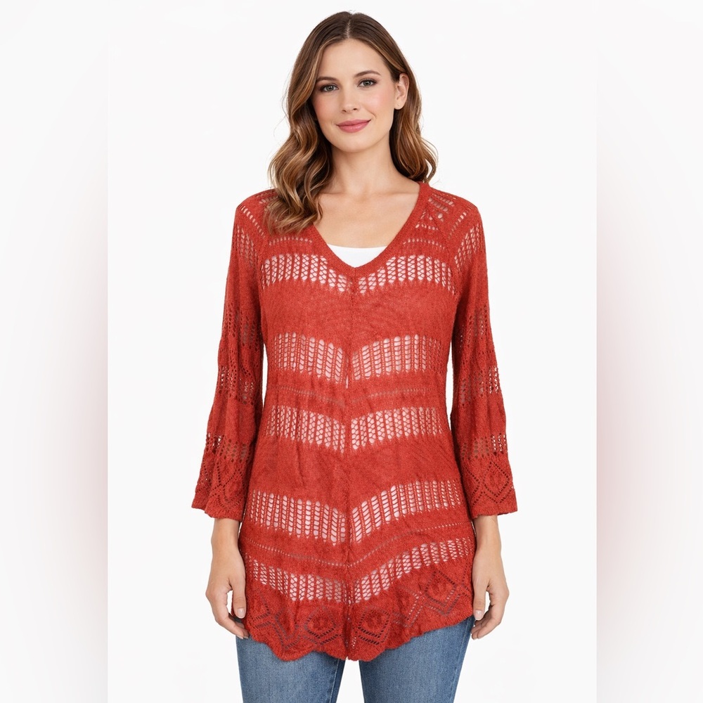 Cato Deep Orange Open Knit Sweater